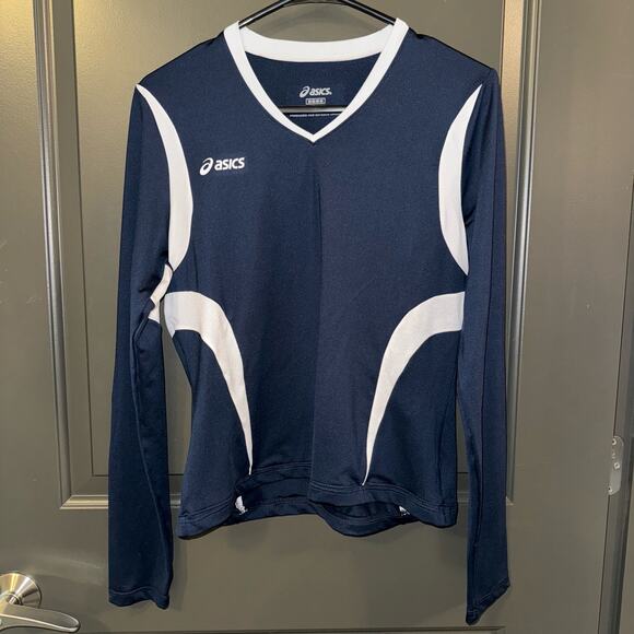 Asics Girls Junior Mintonette Long Sleeve Tee Size Medium Navy/White Volleyball - Picture 1 of 7
